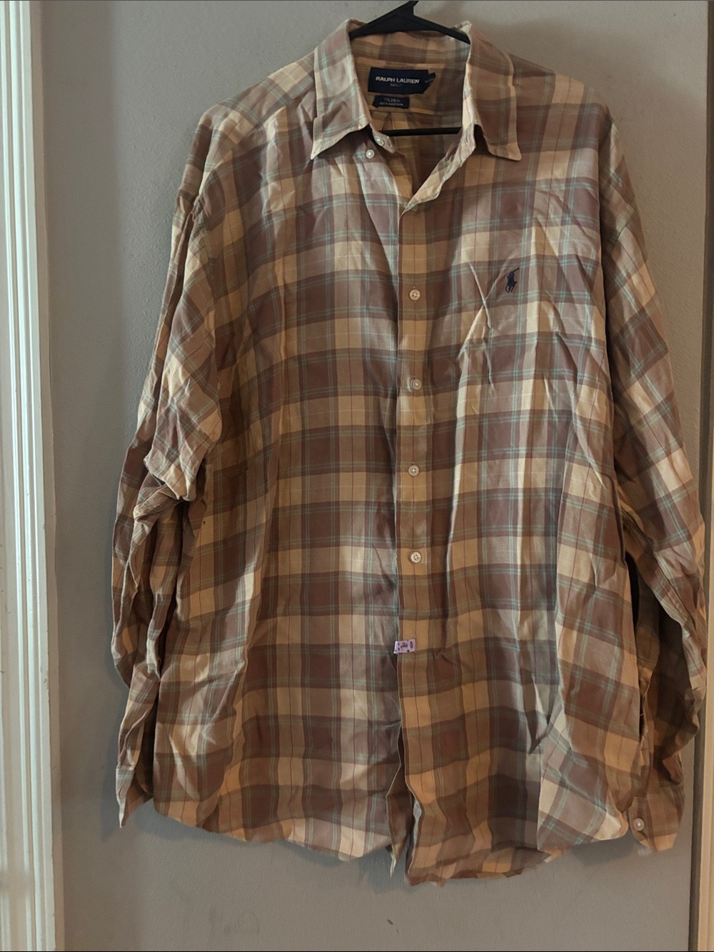 Vintage 90s Ralph Lauren Men’s Tan & Brown Plaid Button-Down Shirt